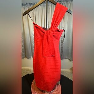 BEBE Elegant Red One-Shoulder Dress